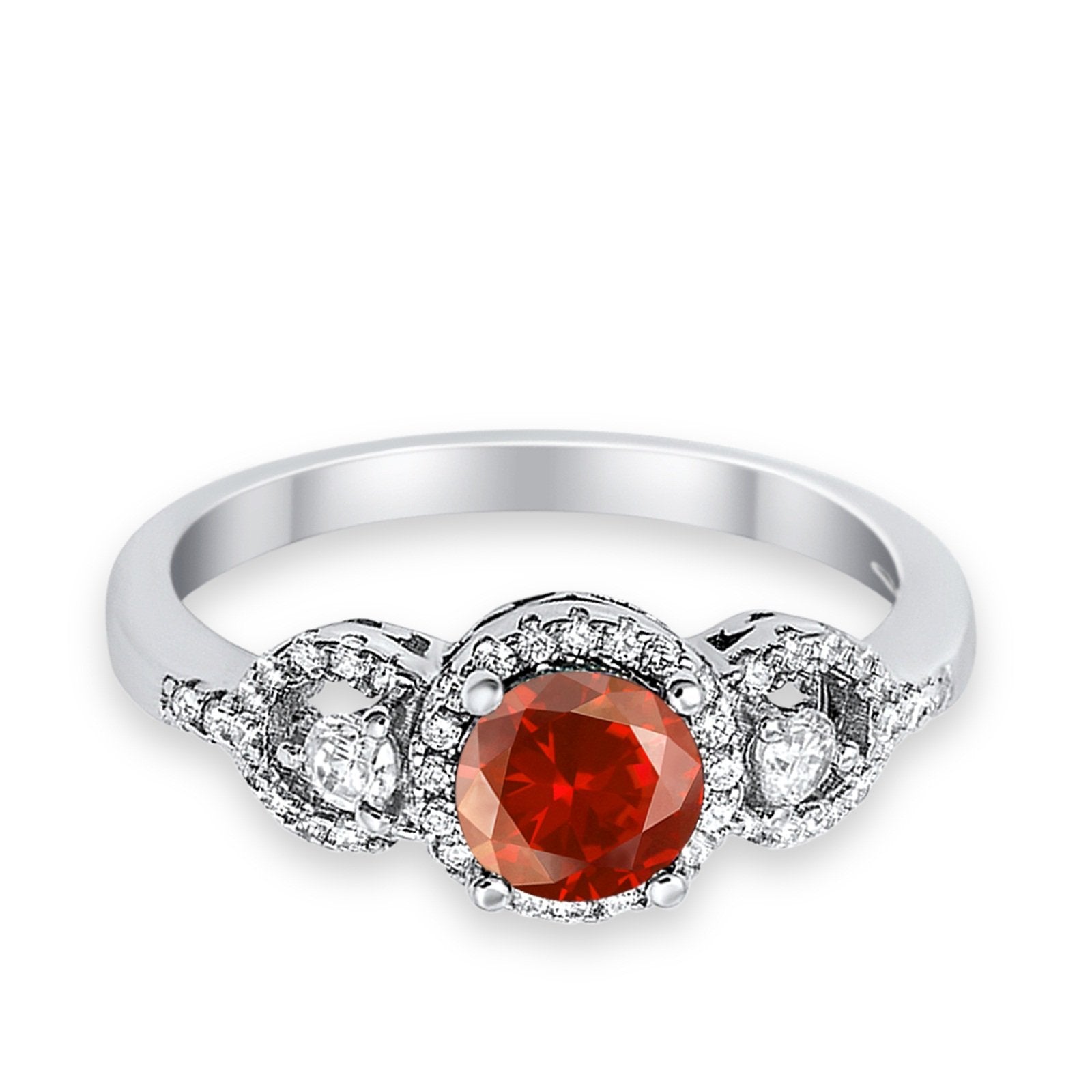 Halo Wedding Ring Round Simulated Cubic Zirconia 925 Sterling Silver