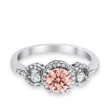 Halo Wedding Ring Round Simulated Cubic Zirconia 925 Sterling Silver