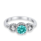 Halo Wedding Ring Round Simulated Cubic Zirconia 925 Sterling Silver