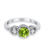 Halo Wedding Ring Round Simulated Cubic Zirconia 925 Sterling Silver