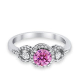 Halo Wedding Ring Round Simulated Cubic Zirconia 925 Sterling Silver