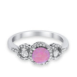 Halo Wedding Ring Round Simulated Cubic Zirconia 925 Sterling Silver