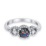 Halo Wedding Ring Round Simulated Cubic Zirconia 925 Sterling Silver