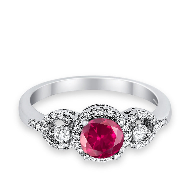 Halo Wedding Ring Round Simulated Cubic Zirconia 925 Sterling Silver