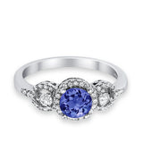 Halo Wedding Ring Round Simulated Cubic Zirconia 925 Sterling Silver