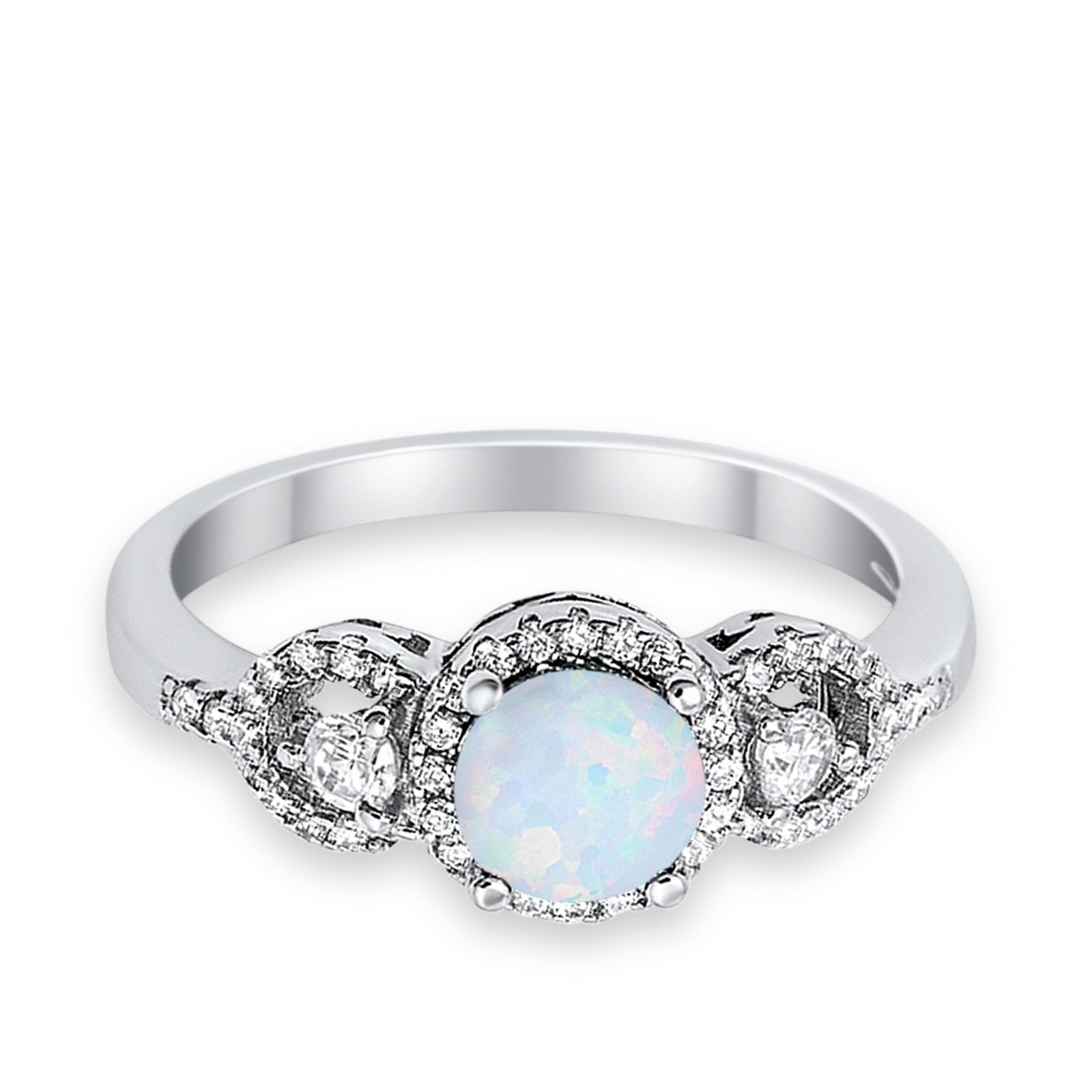 Halo Wedding Ring Round Simulated Cubic Zirconia 925 Sterling Silver