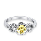 Halo Wedding Ring Round Simulated Cubic Zirconia 925 Sterling Silver