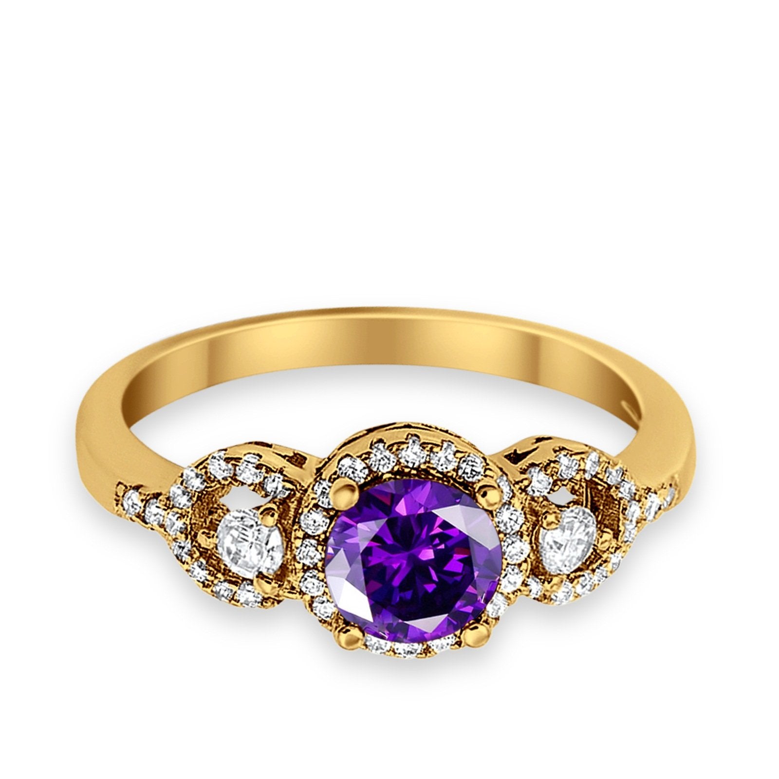 Halo Wedding Ring Round Simulated Cubic Zirconia 925 Sterling Silver