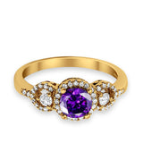 Halo Wedding Ring Round Simulated Cubic Zirconia 925 Sterling Silver