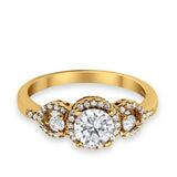 Halo Wedding Ring Round Simulated Cubic Zirconia 925 Sterling Silver