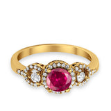 Halo Wedding Ring Round Simulated Cubic Zirconia 925 Sterling Silver