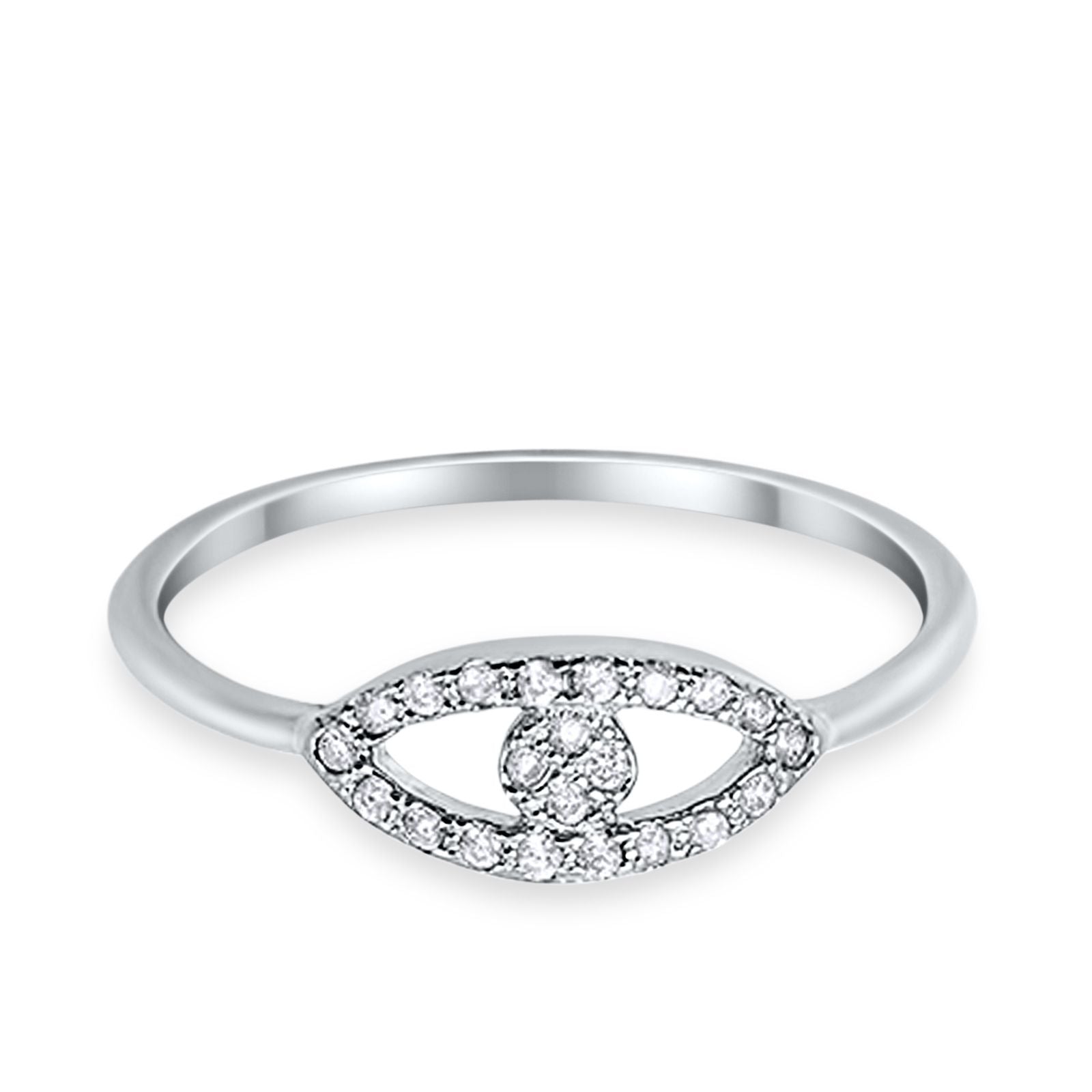 Evil Eye Ring Round Simulated Cubic Zirconia 925 Sterling Silver