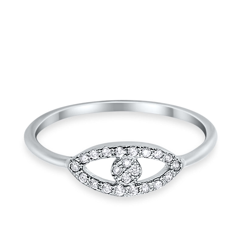 Evil Eye Ring Round Simulated Cubic Zirconia 925 Sterling Silver