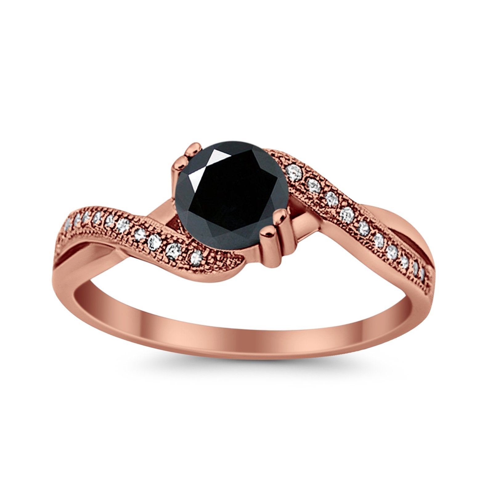 Crisscross Wedding Ring Round Simulated Cubic Zirconia 925 Sterling Silver