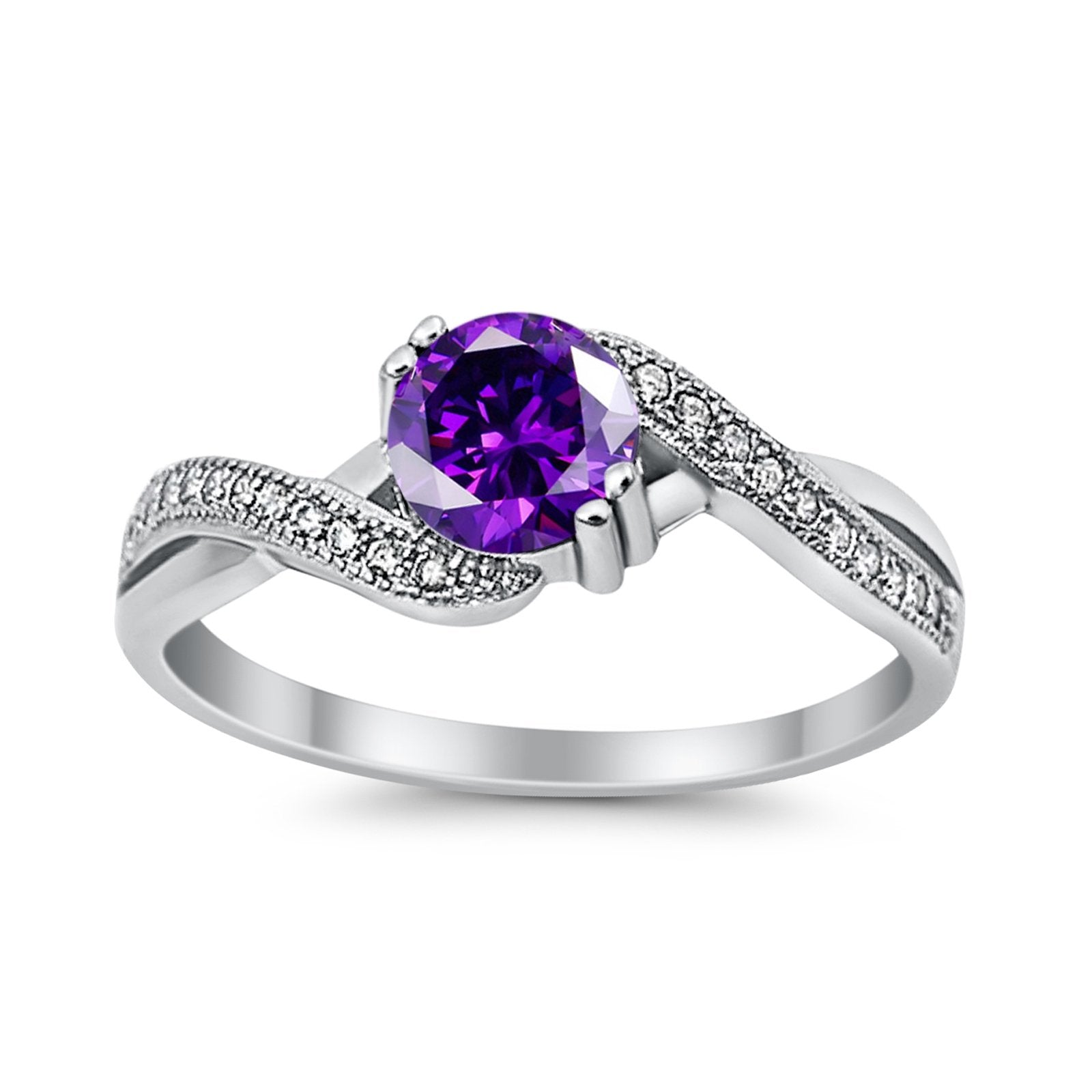 Crisscross Wedding Ring Round Simulated Cubic Zirconia 925 Sterling Silver