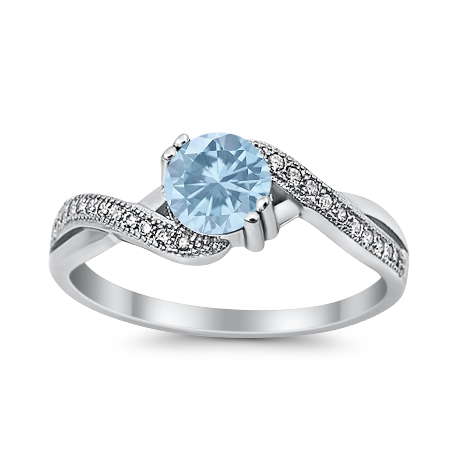 Crisscross Wedding Ring Round Simulated Cubic Zirconia 925 Sterling Silver