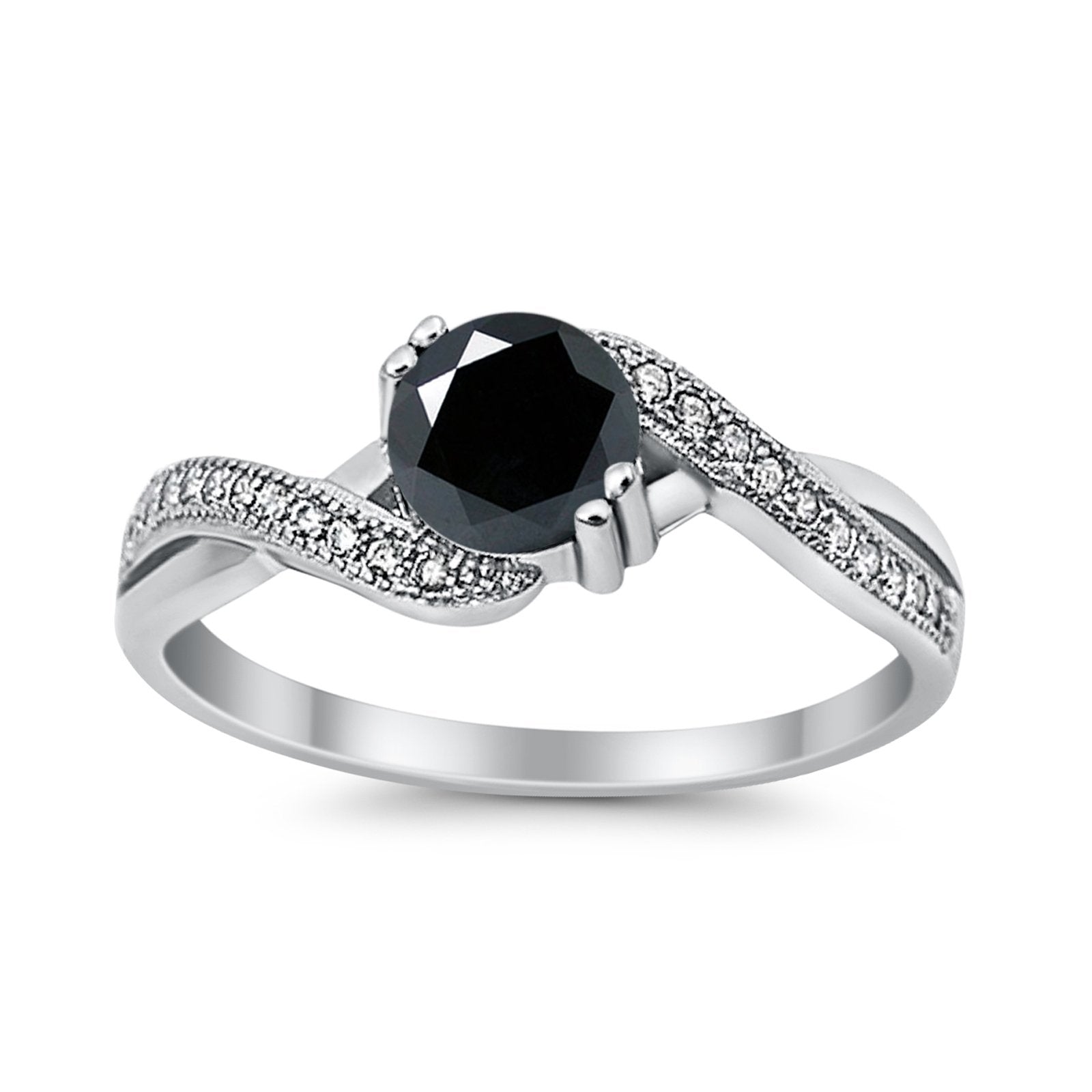 Crisscross Wedding Ring Round Simulated Cubic Zirconia 925 Sterling Silver