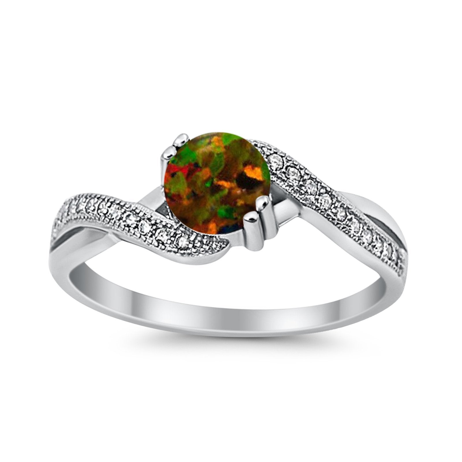 Crisscross Wedding Ring Round Simulated Cubic Zirconia 925 Sterling Silver