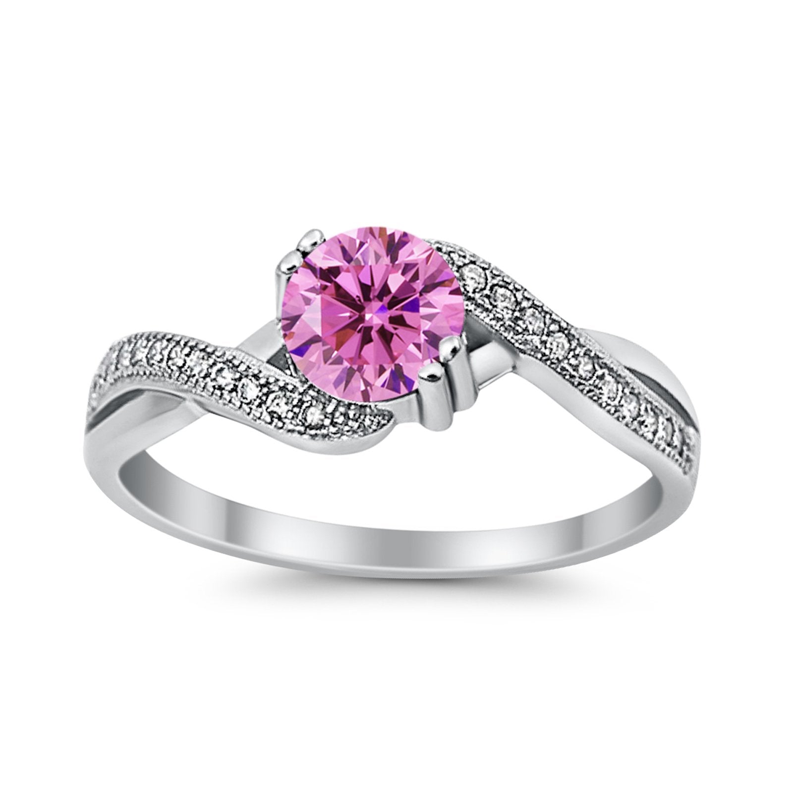 Crisscross Wedding Ring Round Simulated Cubic Zirconia 925 Sterling Silver