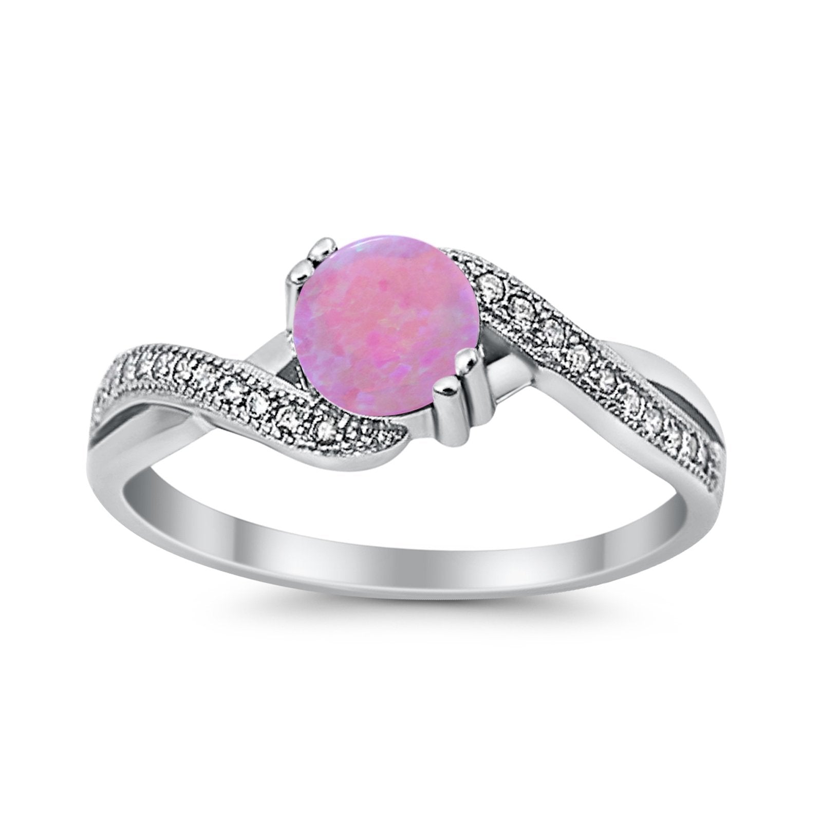 Crisscross Wedding Ring Round Simulated Cubic Zirconia 925 Sterling Silver