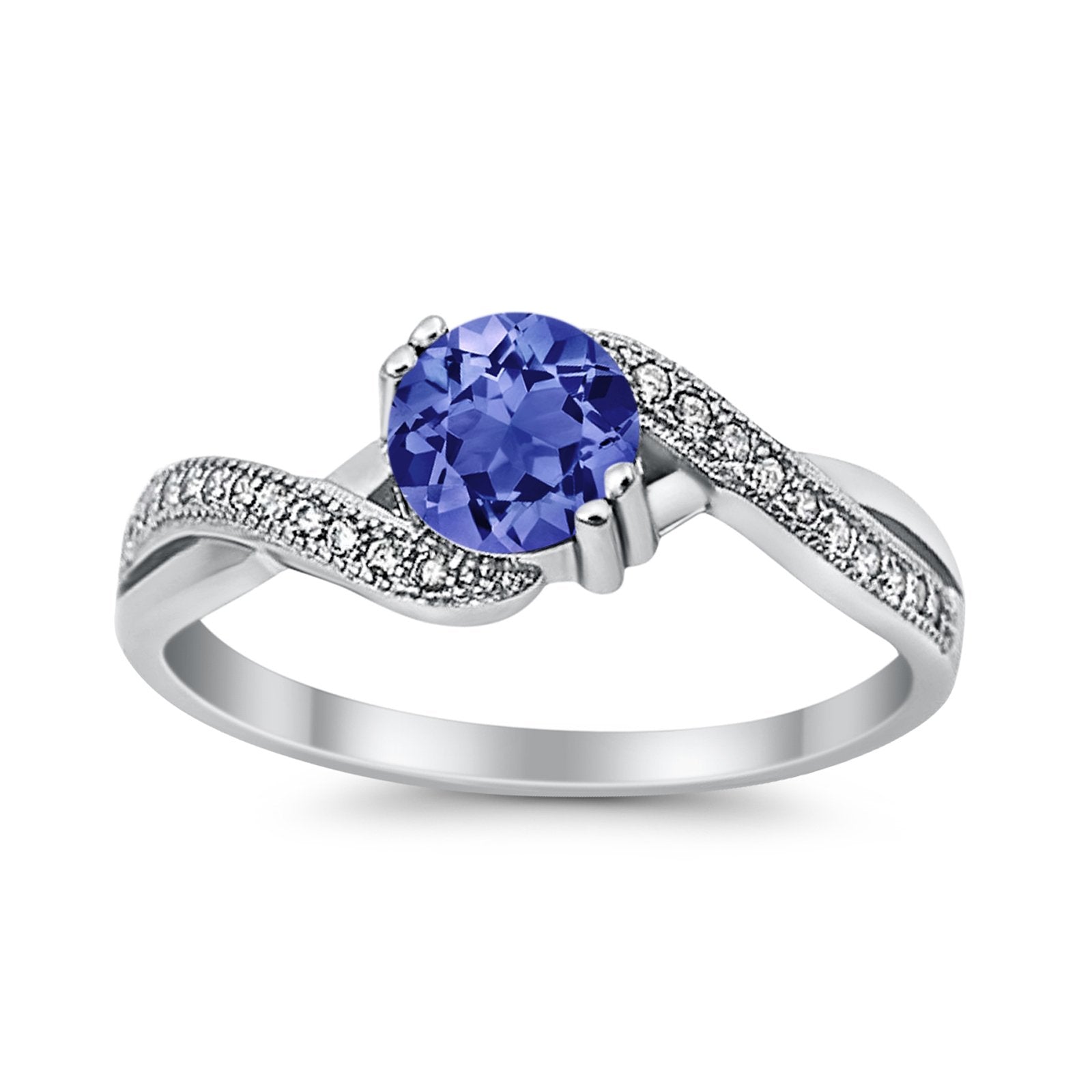 Crisscross Wedding Ring Round Simulated Cubic Zirconia 925 Sterling Silver