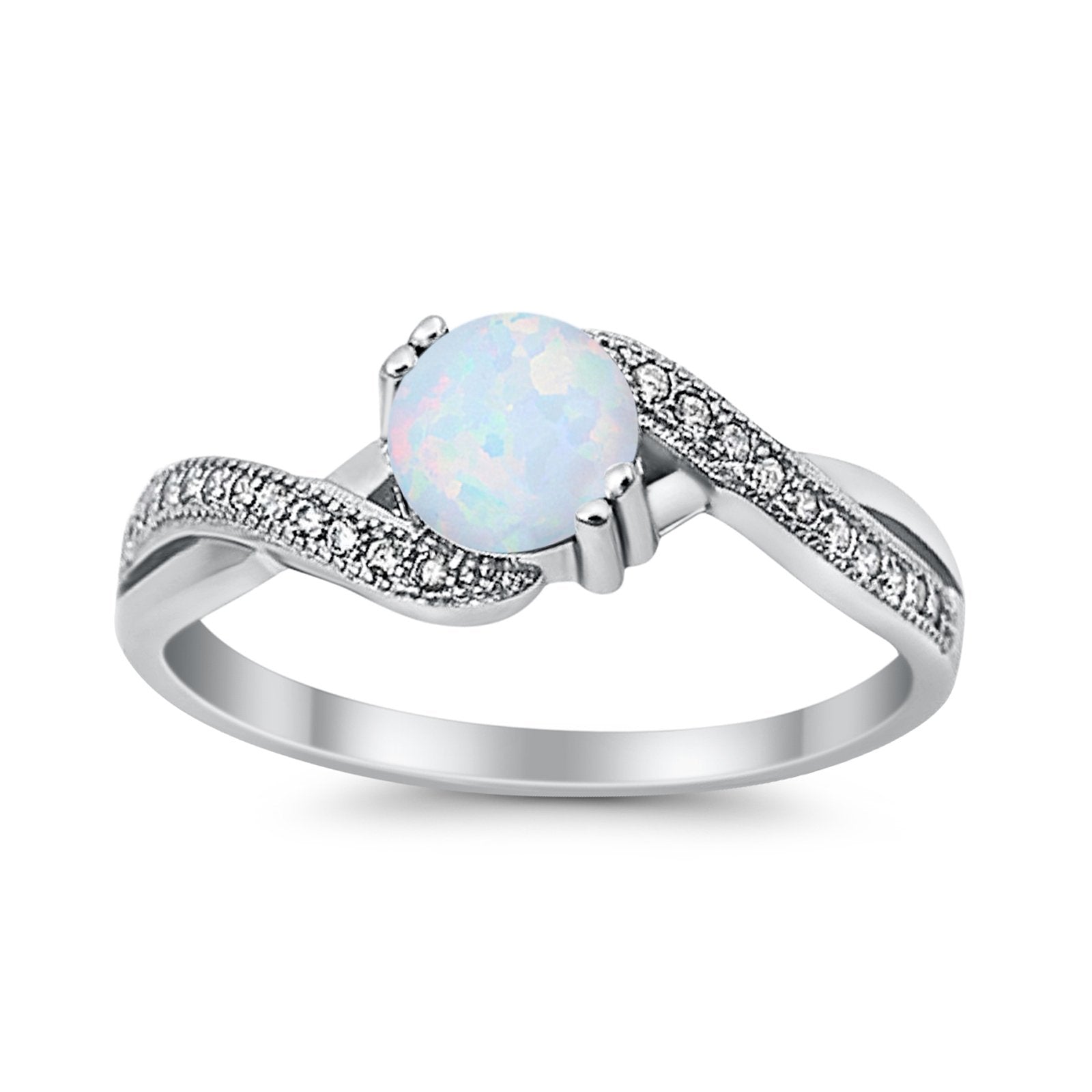 Crisscross Wedding Ring Round Simulated Cubic Zirconia 925 Sterling Silver