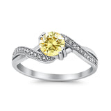 Crisscross Wedding Ring Round Simulated Cubic Zirconia 925 Sterling Silver