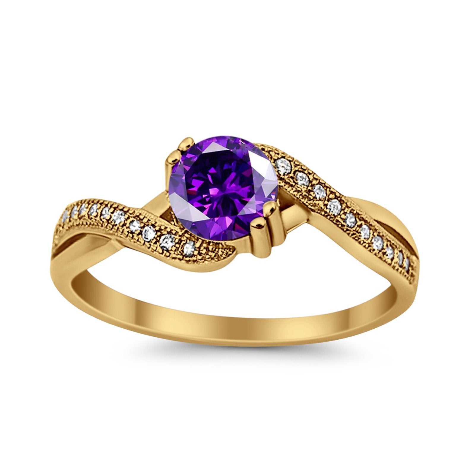 Crisscross Wedding Ring Round Simulated Cubic Zirconia 925 Sterling Silver