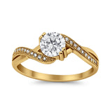 Crisscross Wedding Ring Round Simulated Cubic Zirconia 925 Sterling Silver