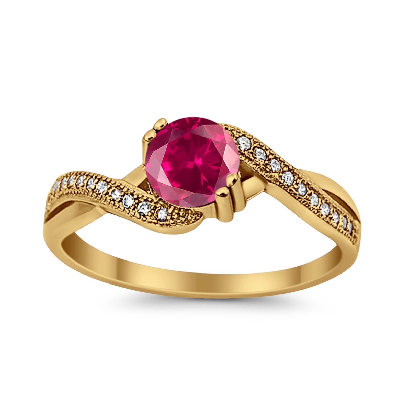 Crisscross Wedding Ring Round Simulated Cubic Zirconia 925 Sterling Silver