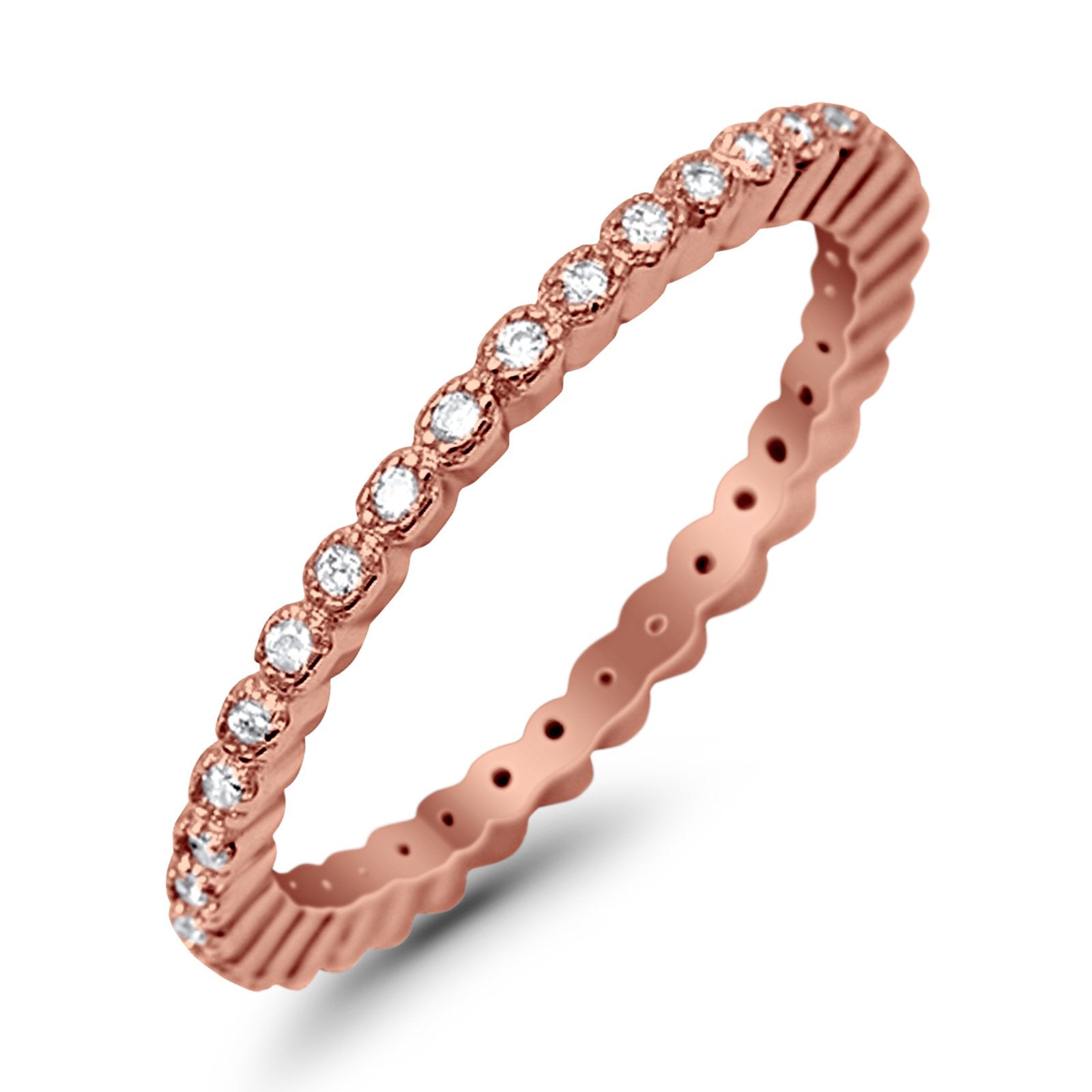 Full Eternity Stackable Wedding Ring Pave Simulated CZ 925 Sterling Silver