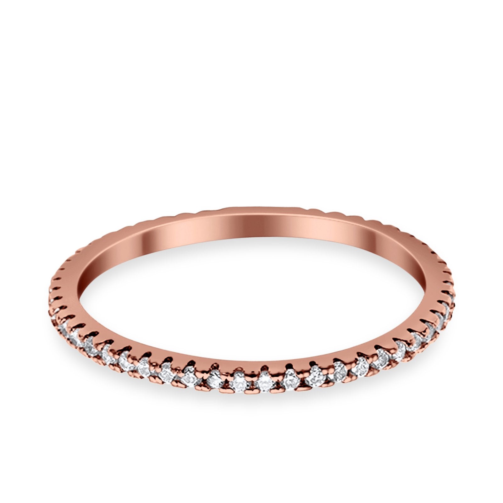 Full Eternity Stackable Wedding Ring Pave Round Simulated CZ 925 Sterling Silver