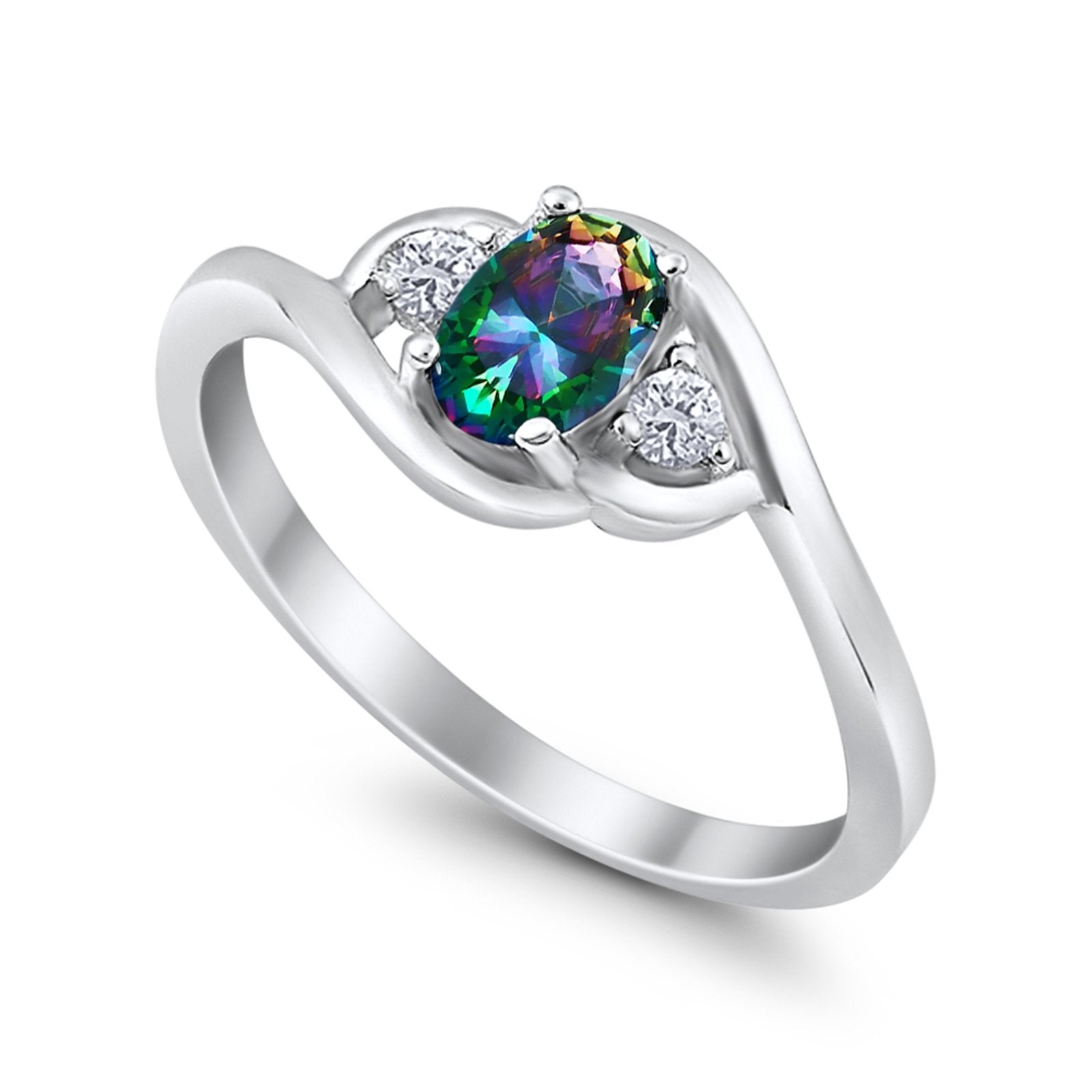 Wedding Ring Oval Cut Round Simulated Cubic Zirconia 925 Sterling Silver