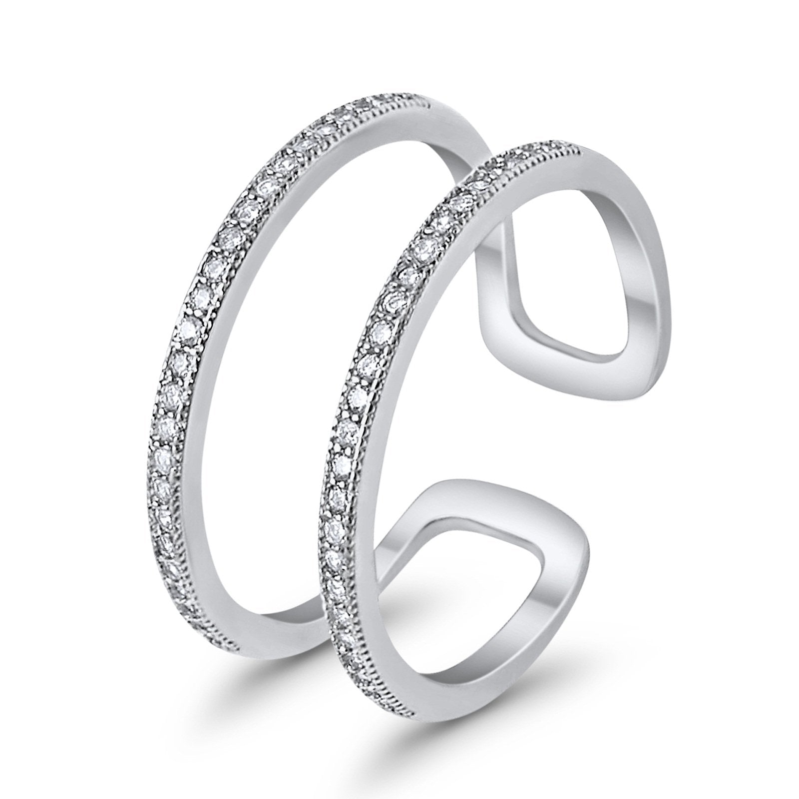 Double Band Row Round Simulated CZ 925 Sterling Silver Eternity Ring