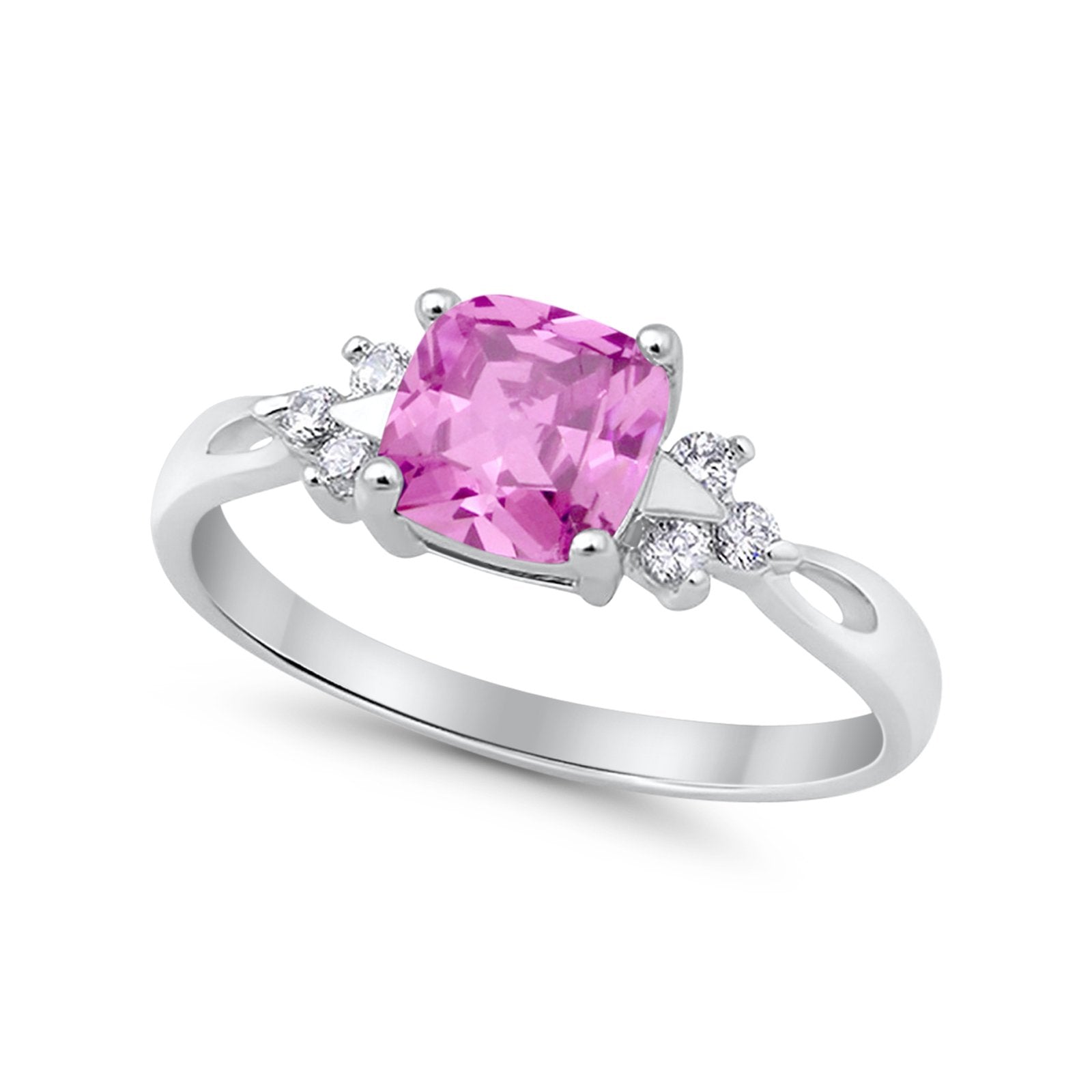 Wedding Ring Cushion Cut Simulated Purple Amethyst Round CZ 925 Sterling Silver