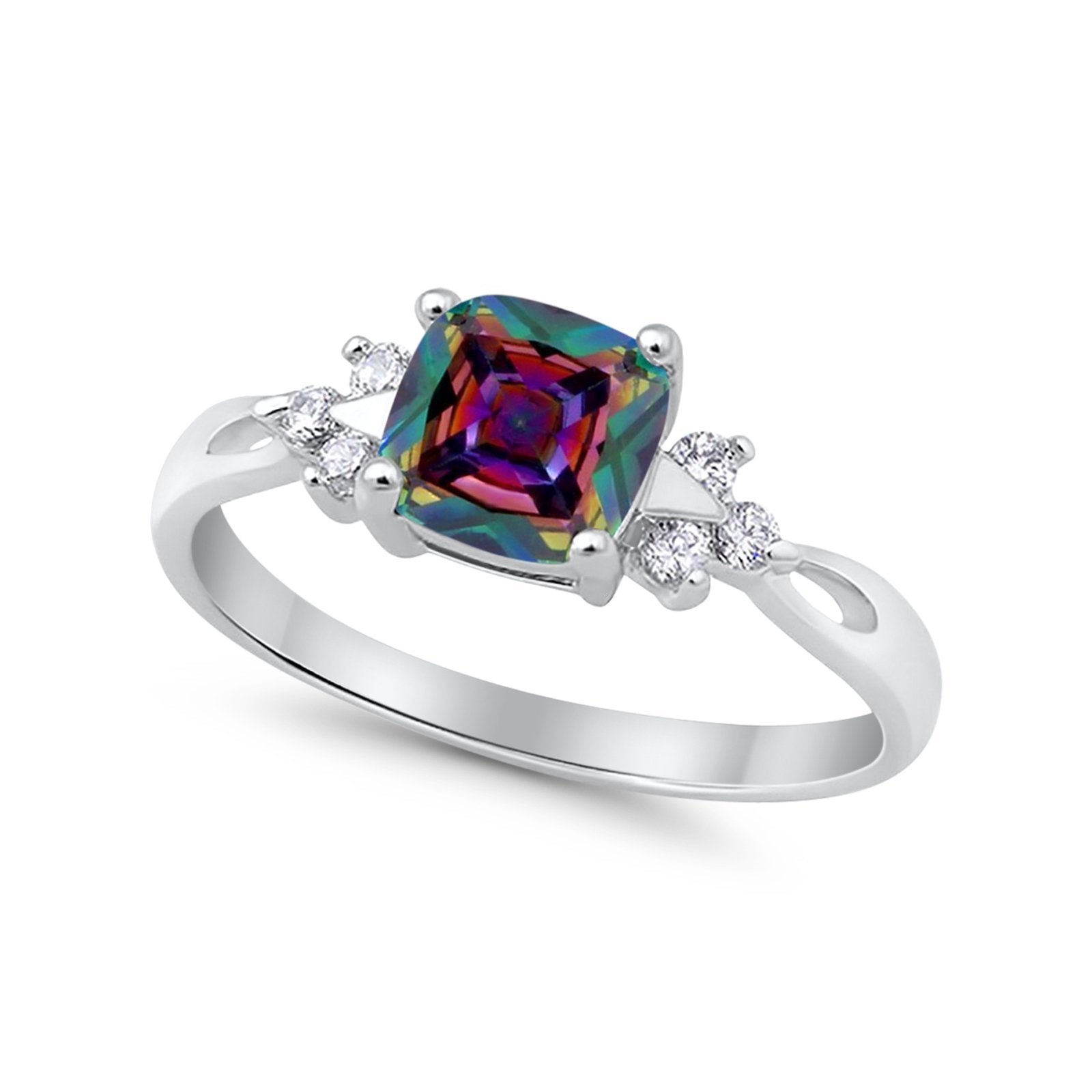 Wedding Ring Cushion Cut Simulated Purple Amethyst Round CZ 925 Sterling Silver