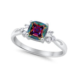 Wedding Ring Cushion Cut Simulated Purple Amethyst Round CZ 925 Sterling Silver
