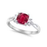 Wedding Ring Cushion Cut Simulated Purple Amethyst Round CZ 925 Sterling Silver