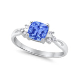 Wedding Ring Cushion Cut Simulated Purple Amethyst Round CZ 925 Sterling Silver