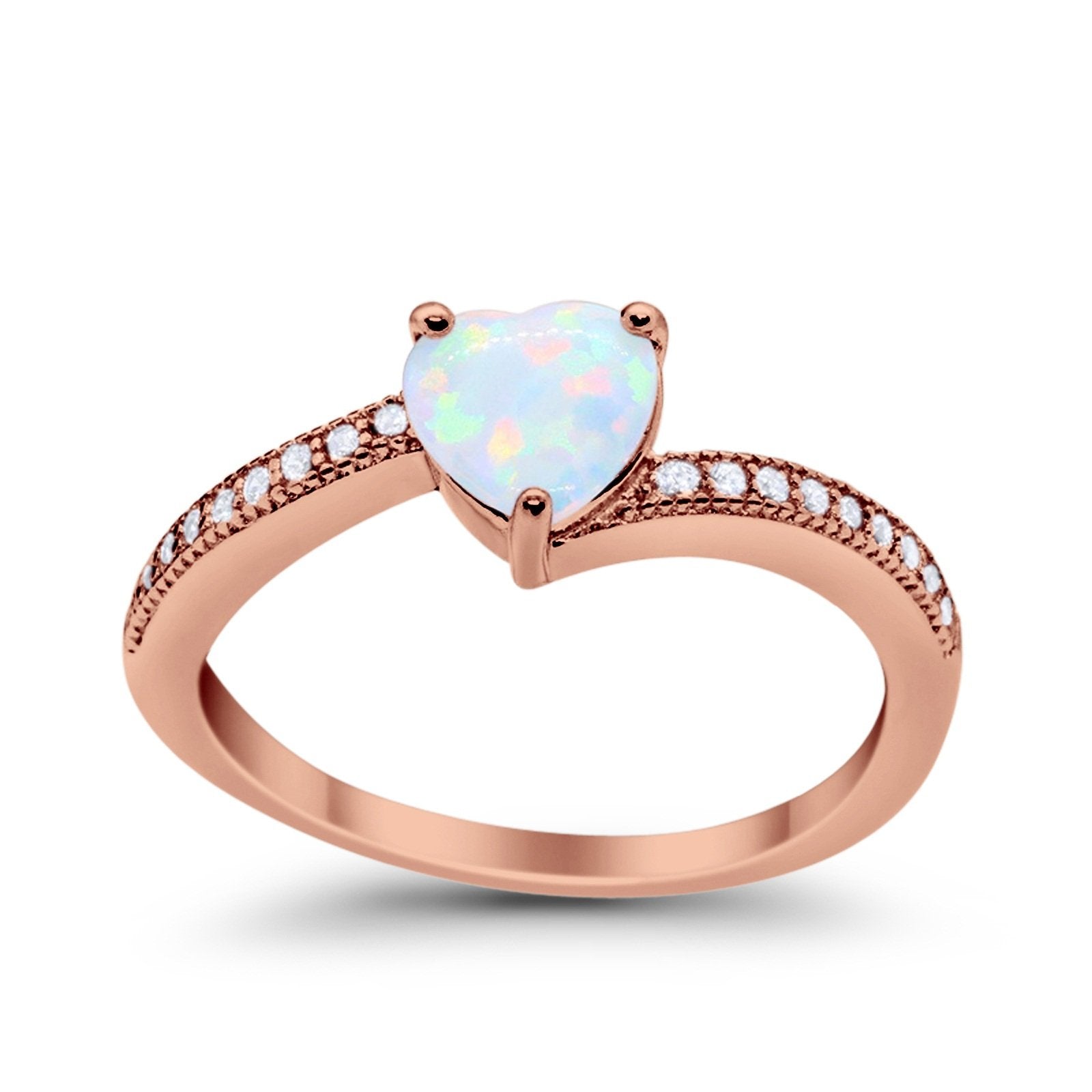 Heart Promise Ring Simulated Round Cubic Zirconia 925 Sterling Silver