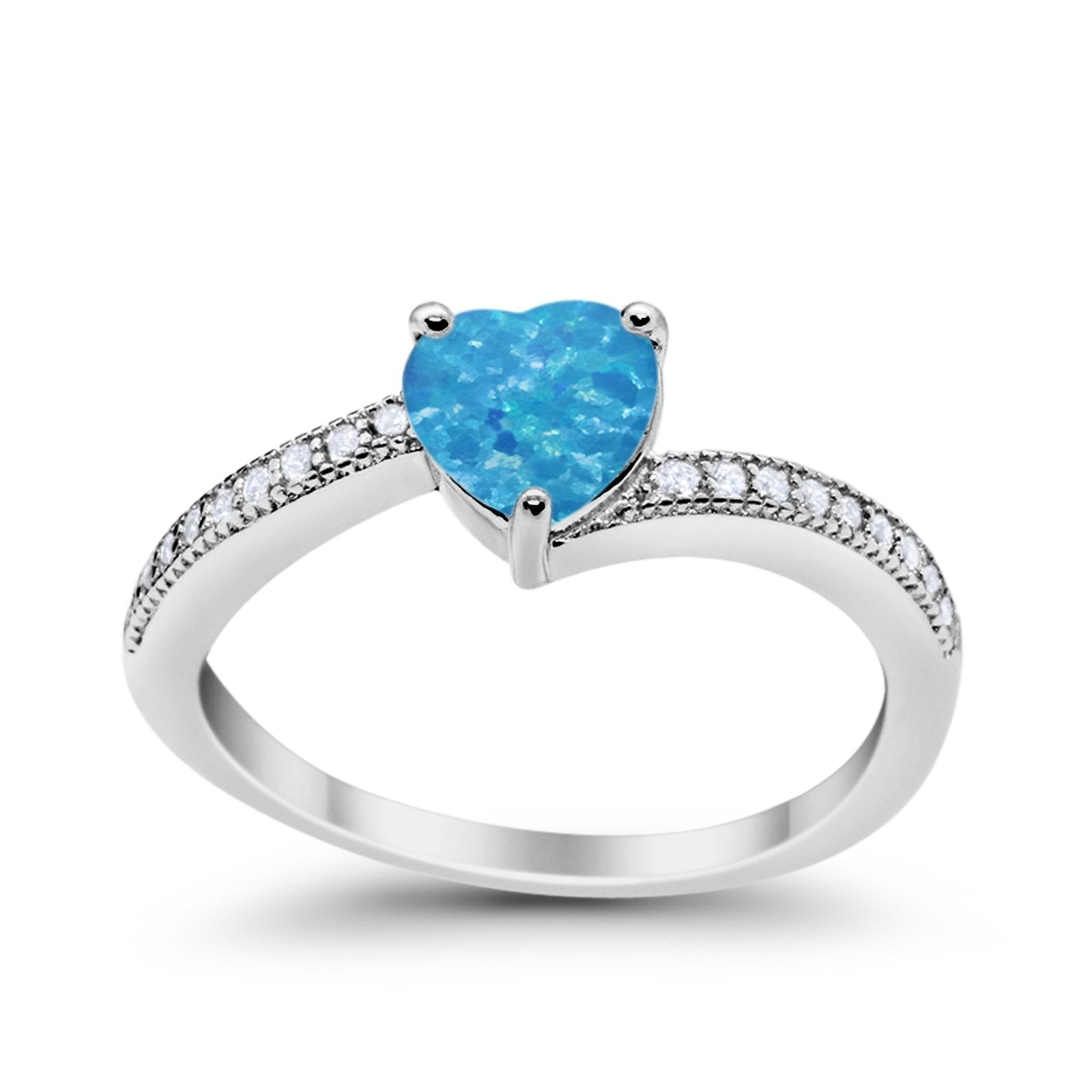 Heart Promise Ring Simulated Round Cubic Zirconia 925 Sterling Silver