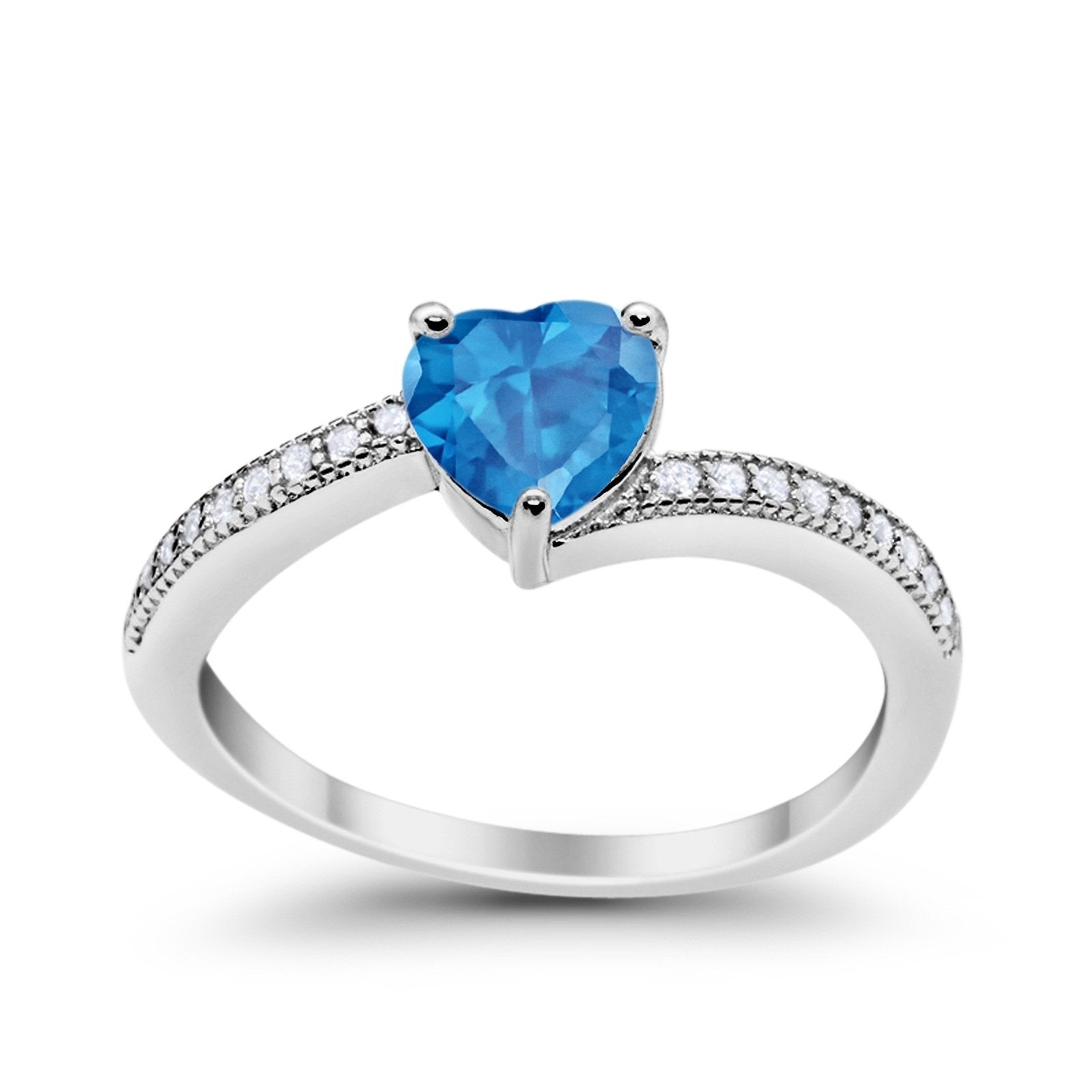 Heart Promise Ring Simulated Round Cubic Zirconia 925 Sterling Silver