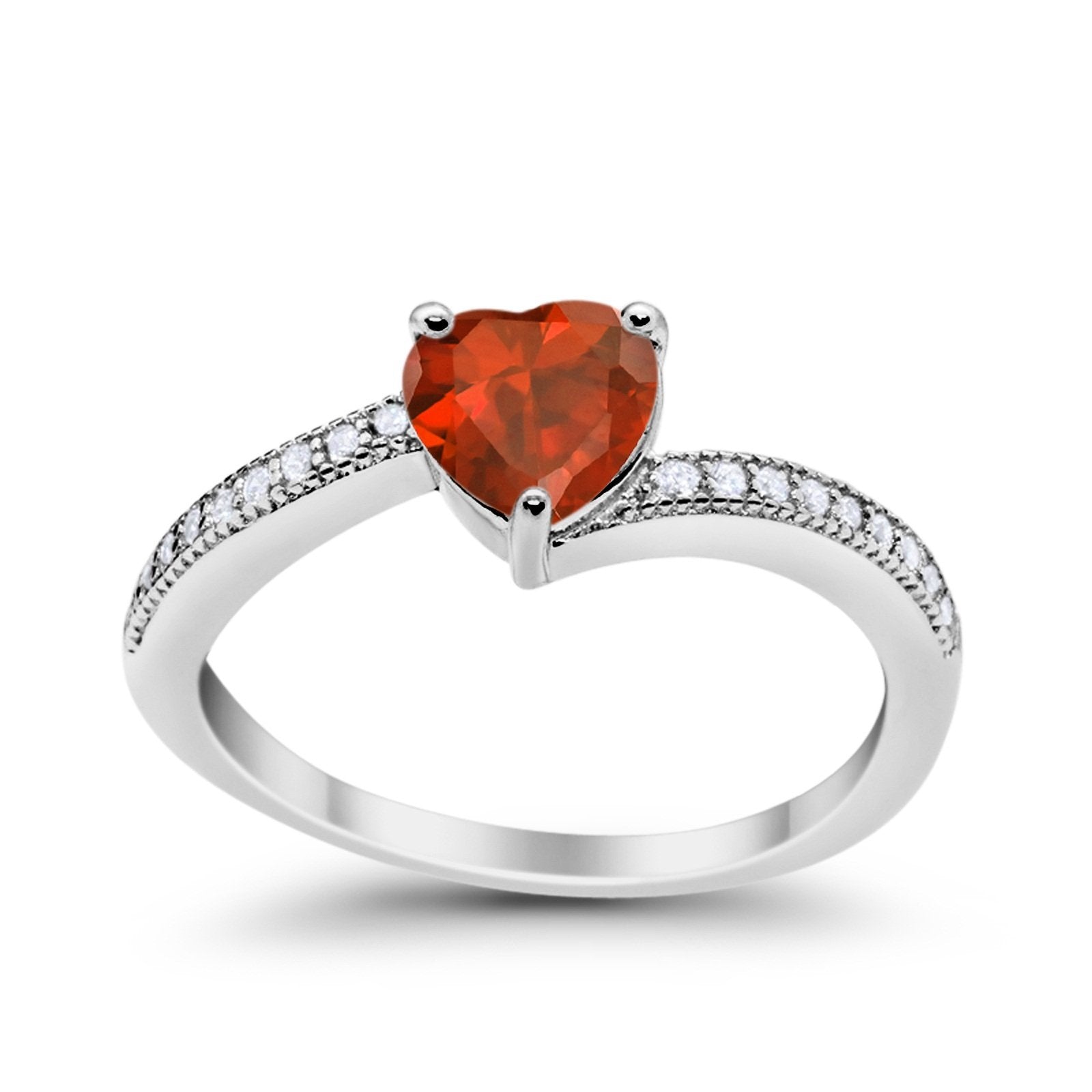 Heart Promise Ring Simulated Round Cubic Zirconia 925 Sterling Silver