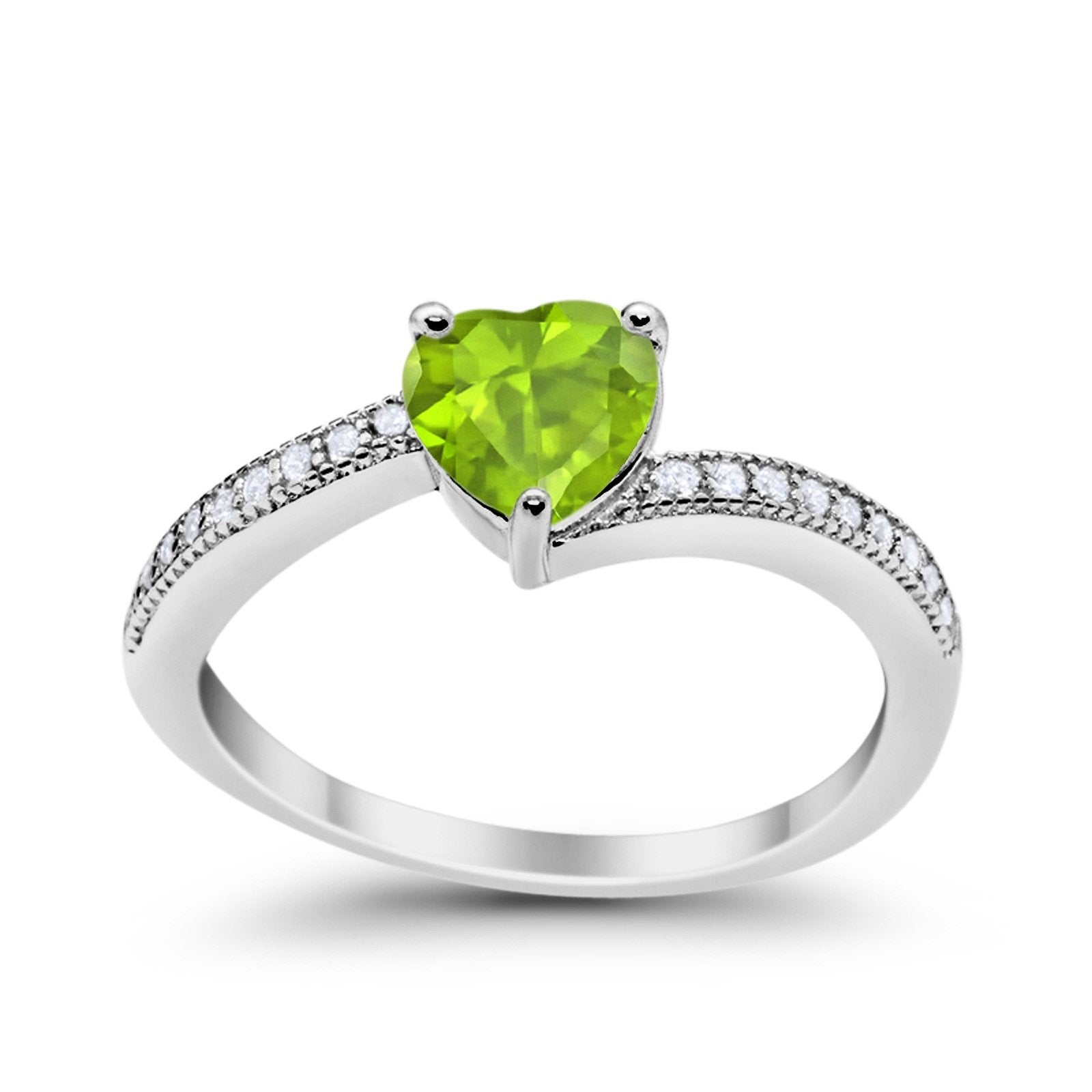 Heart Promise Ring Simulated Round Cubic Zirconia 925 Sterling Silver