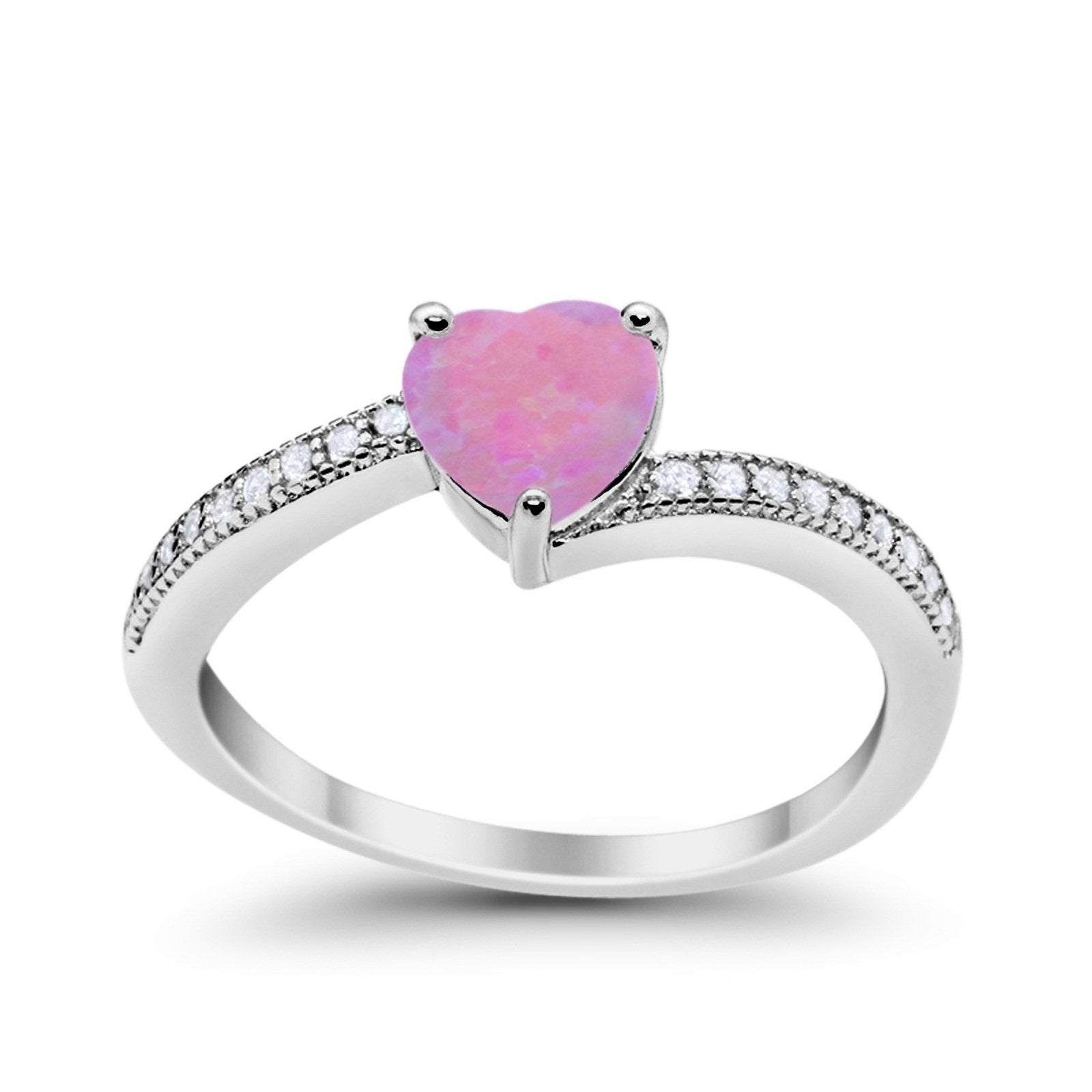 Heart Promise Ring Simulated Round Cubic Zirconia 925 Sterling Silver