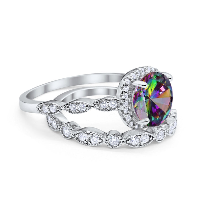 Halo Solitaire Piece Engagement Ring Simulated Cubic Zirconia 925 Sterling Silver