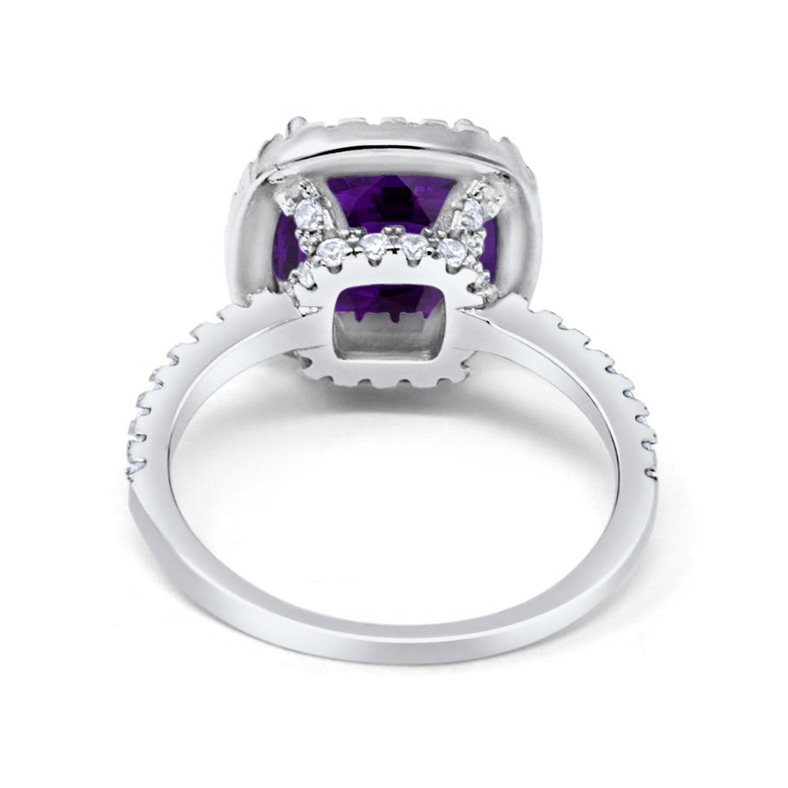 Halo Wedding Ring Cushion Cut Round Simulated Cubic Zirconia 925 Sterling Silver