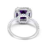 Halo Wedding Ring Cushion Cut Round Simulated Cubic Zirconia 925 Sterling Silver