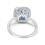 Halo Wedding Ring Cushion Cut Round Simulated Cubic Zirconia 925 Sterling Silver