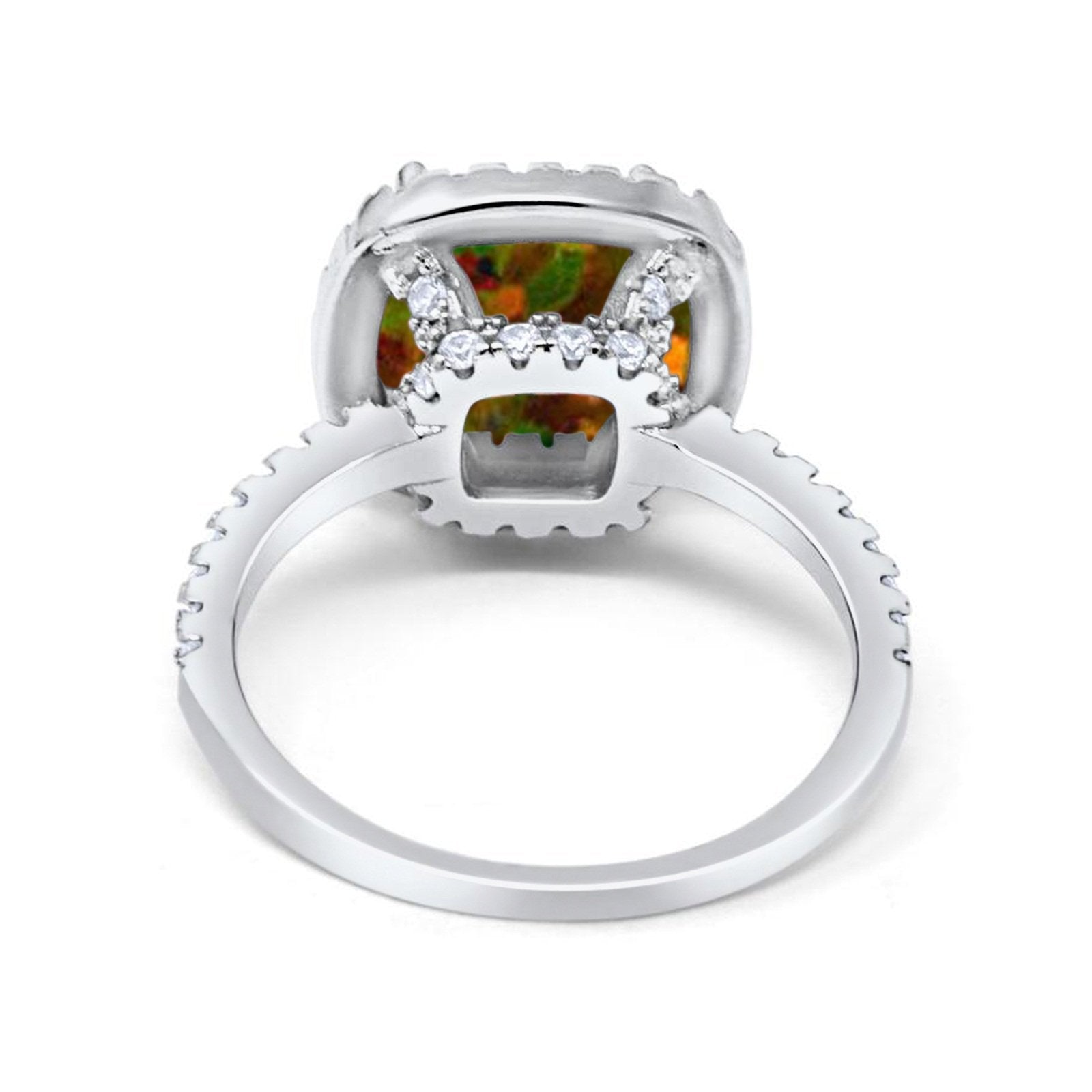 Halo Wedding Ring Cushion Cut Round Simulated Cubic Zirconia 925 Sterling Silver